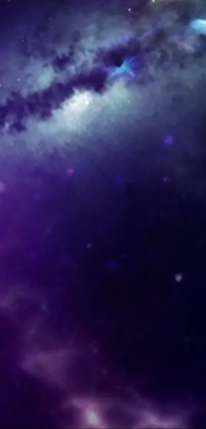 Purple galaxy wallpaper with stars and nebula.