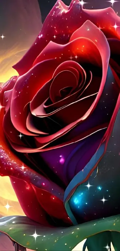 Galactic rose with cosmic background creates a fantasy mobile wallpaper.