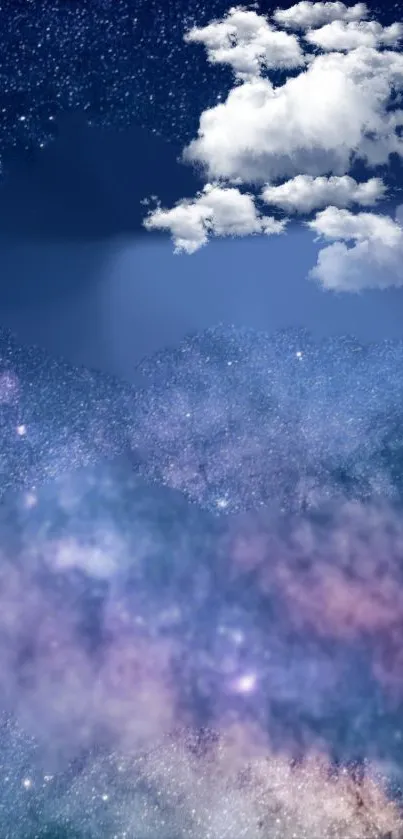 Galaxy sky with clouds and stars mobile wallpaper.