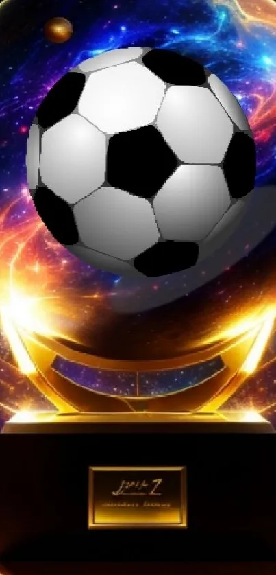 Galactic themed soccer trophy wallpaper design.
