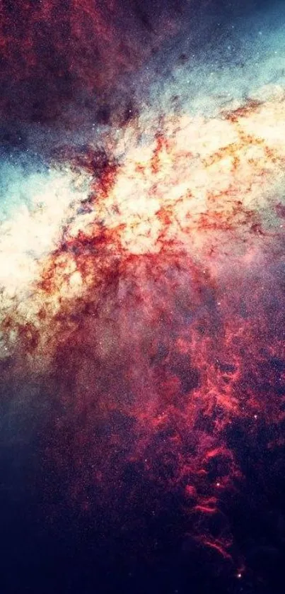 Vibrant cosmic wallpaper with galactic starburst and nebula clouds.