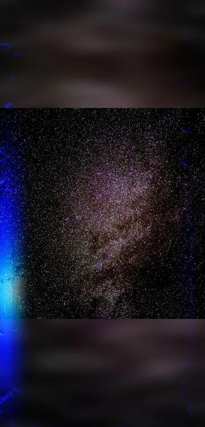 Mobile wallpaper of a cosmic starry night view with bright blue and purple light.