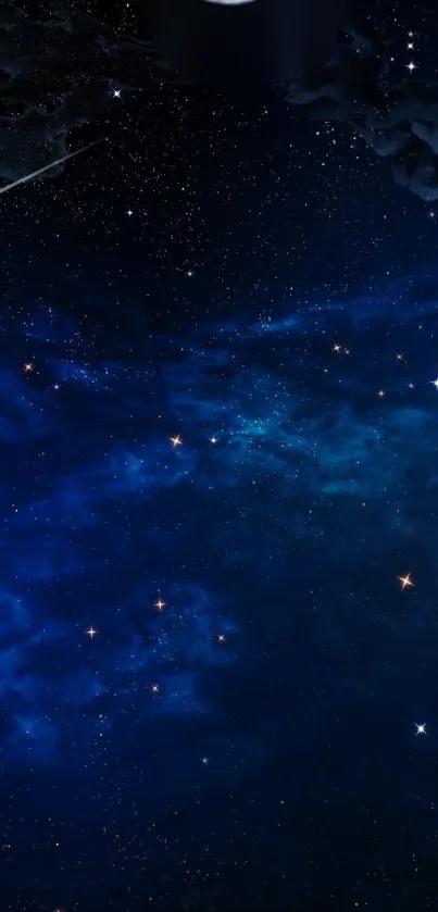 Starry night galaxy wallpaper with blue hues and shining stars.