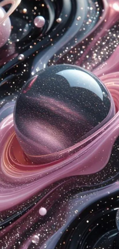 Swirling galaxy-themed phone wallpaper with pink and black hues.