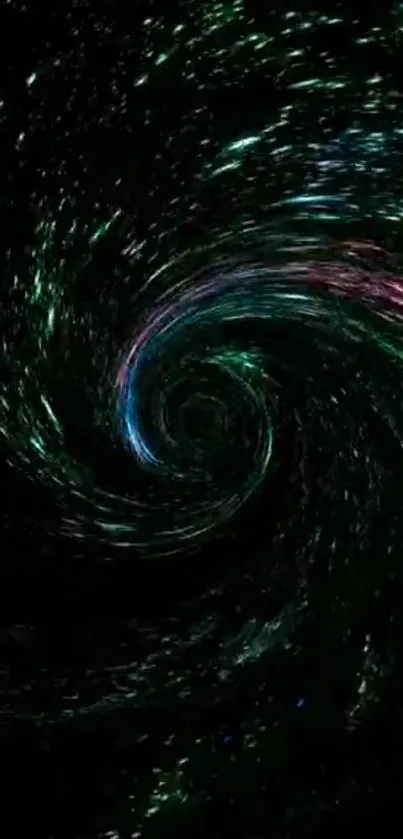 Spiral galaxy vortex with vibrant cosmic colors and stars on a dark background.