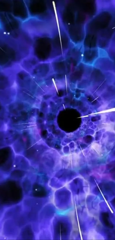 Vivid galactic vortex wallpaper with purple and blue cosmic tunnel effects.