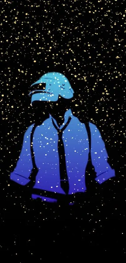 Stylized warrior in blue with a starry gold backdrop on mobile wallpaper.