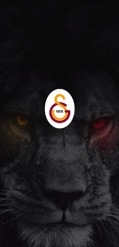 Galatasaray club logo on lion face wallpaper.