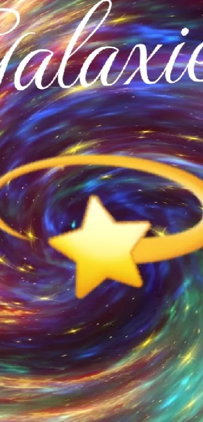 Colorful Galaxie starry vortex with a shining yellow star.