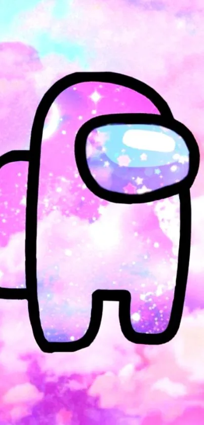 Galaxy-themed character with pink clouds background.