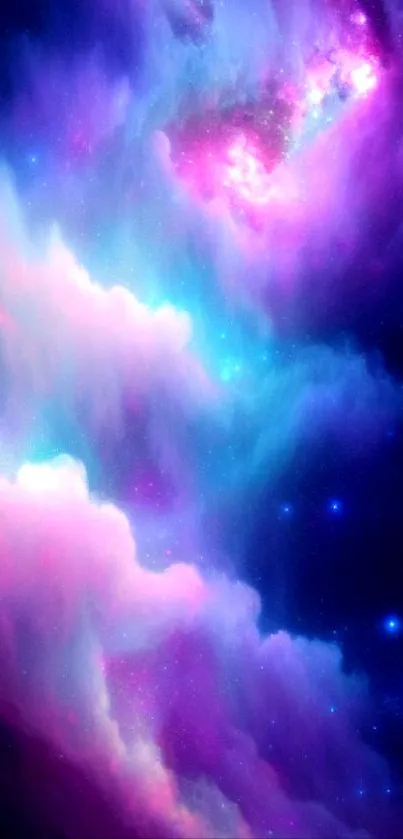 Colorful galaxy wallpaper with nebulous hues and stars.