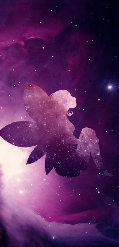 Purple galaxy blossom wallpaper with starry background.