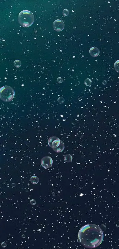 Galaxy wallpaper with bubbles and stars on a dark blue background.