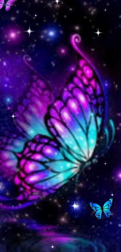 Galaxy butterfly wallpaper with vibrant colors in a cosmic space theme.