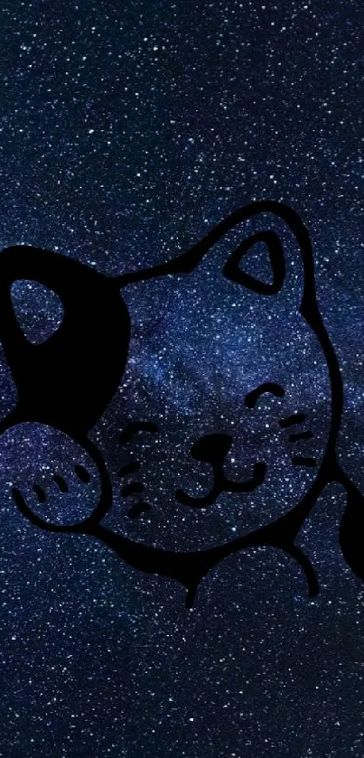 Galaxy wallpaper with a cute cat illustration on a starry background.