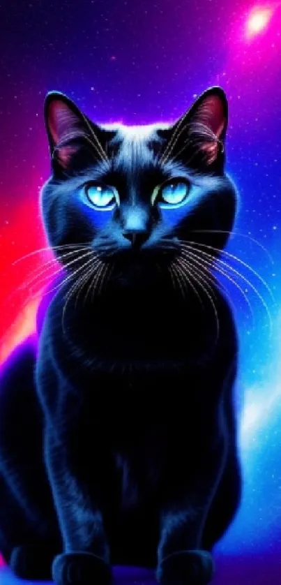 Mystical galaxy cat with vibrant blue hues on a cosmic background.