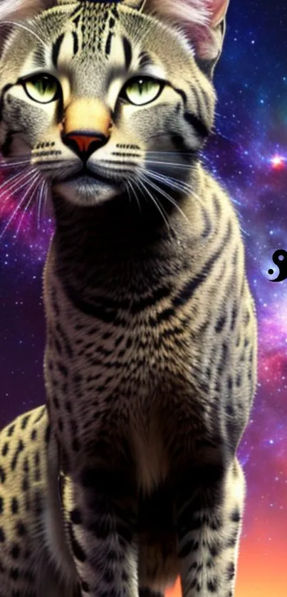 Artistic cat with galaxy background wallpaper.