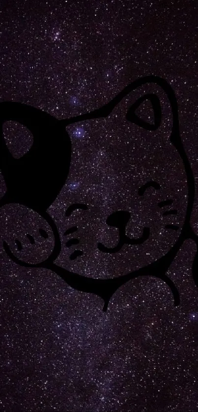 A cat outline blended with a starry galaxy on a dark background.