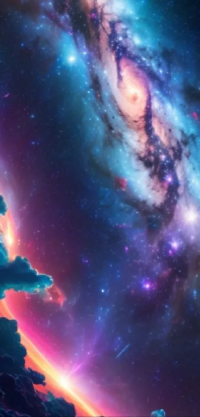 Stunning cosmic mobile wallpaper with vibrant galaxy and nebula design.