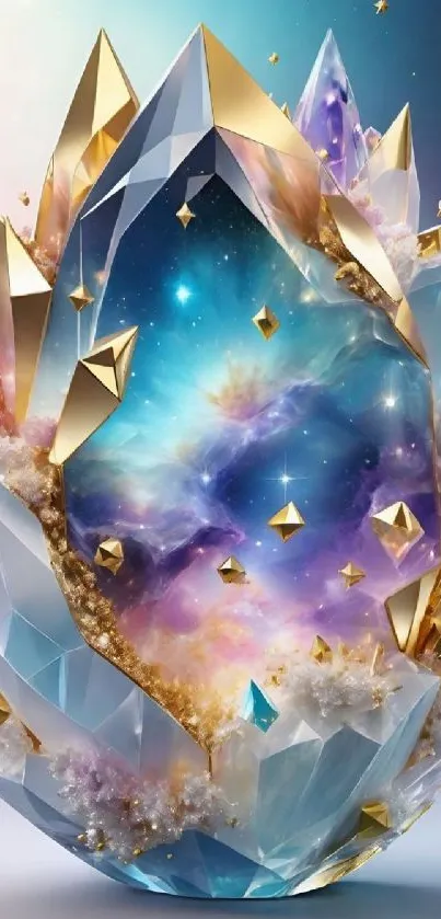 Vibrant galaxy crystal with golden accents.