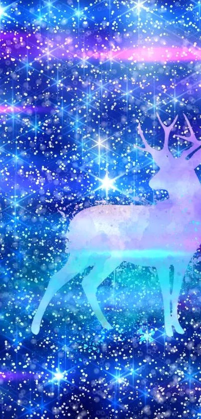 Galaxy-themed wallpaper with a cosmic deer silhouette and sparkling stars.