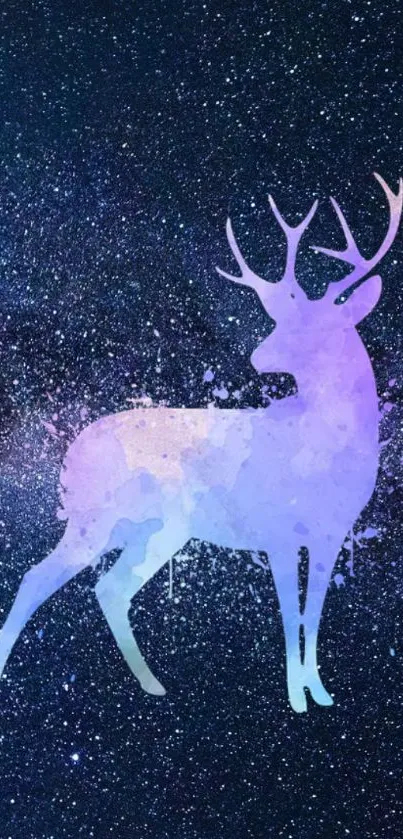 Deer silhouette on starry galaxy mobile wallpaper.