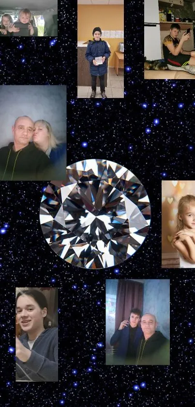 Collage wallpaper with stars and diamond set against a galaxy background.