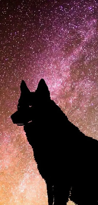 Silhouette of a dog against a star-filled galaxy night sky wallpaper.