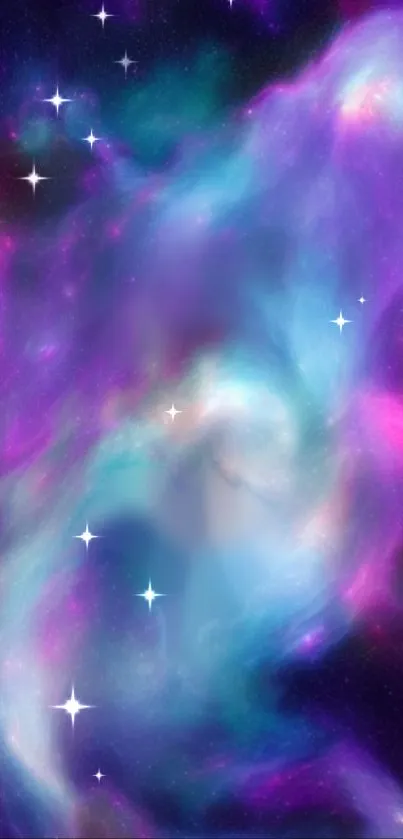 Vibrant galaxy dreamscape with stars and swirling colors.