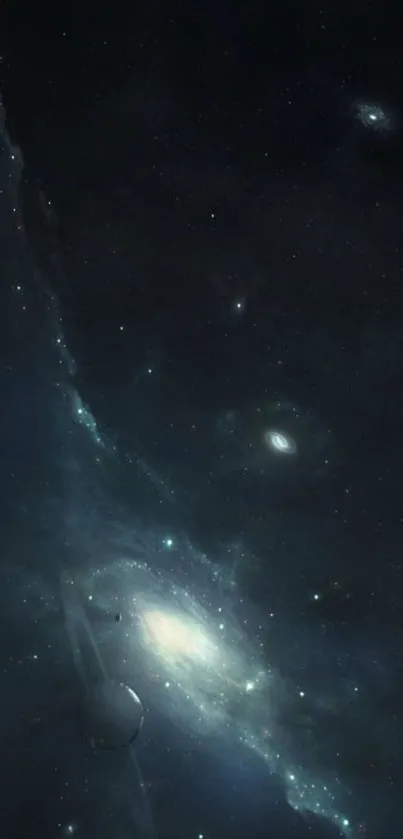 Dark galaxy mobile wallpaper with stars and cosmic scene.