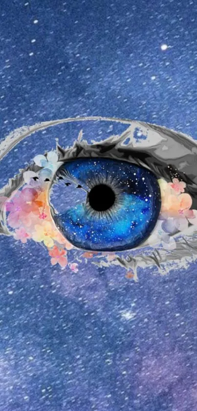 Stunning galaxy eye design with dark blue cosmic theme.