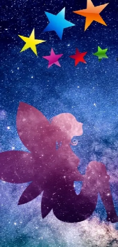 Whimsical galaxy fairy and stars mobile wallpaper.