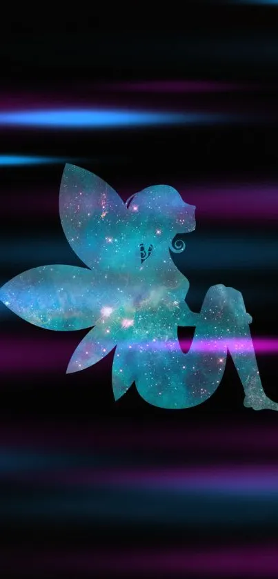 Galaxy fairy silhouette on cosmic background wallpaper.