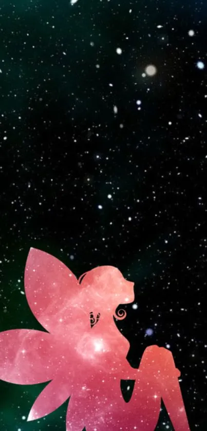 Mystical galaxy fairy silhouette with stars.