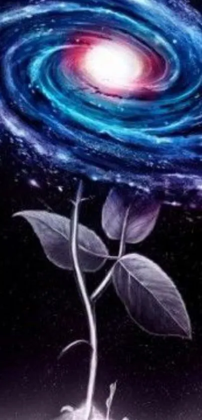 Surreal galaxy flower wallpaper art with cosmic spiral.