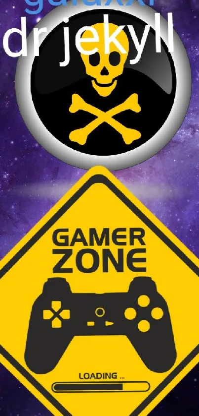 Purple galaxy wallpaper with gamer zone sign.