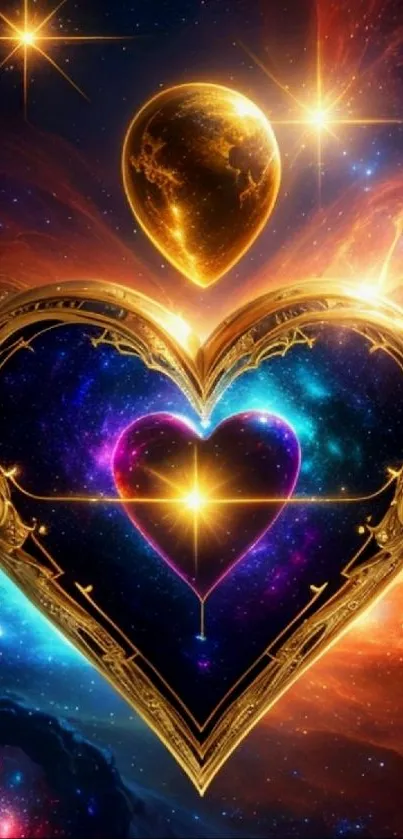 Cosmic heart and galaxies mobile wallpaper.