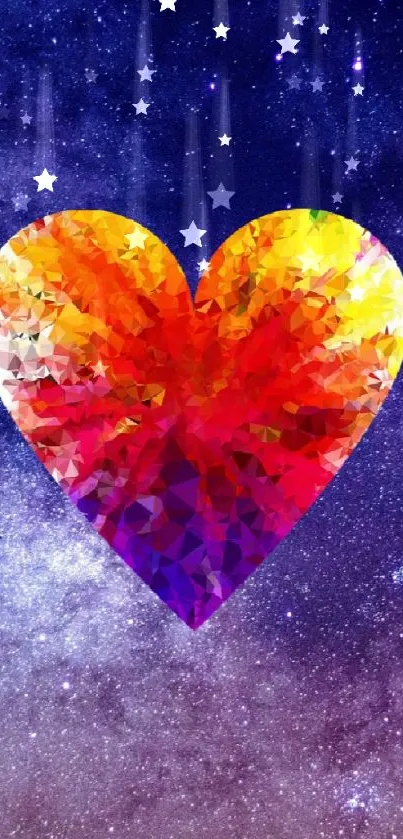 Vibrant heart against a starry galaxy background.