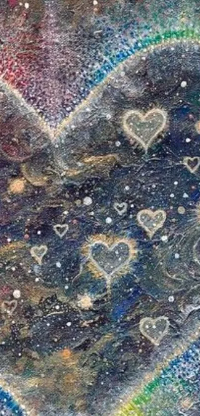 Galaxy heart design with stars on a navy blue background.