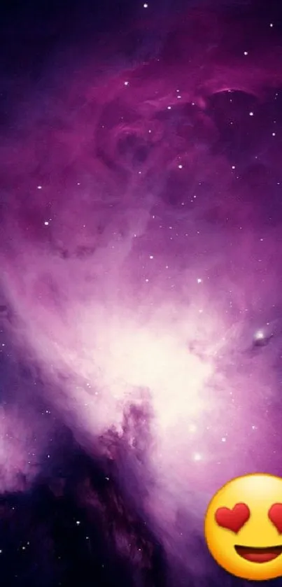 Purple galaxy wallpaper with heart emoji.