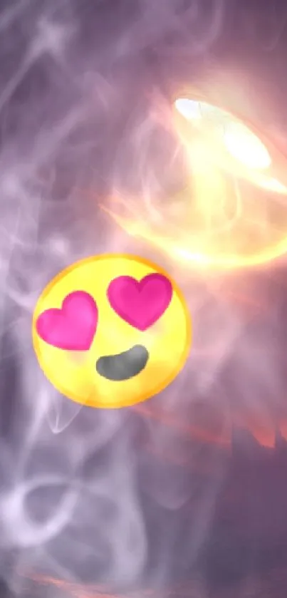 Heart-eye emoji in mystical purple galaxy background.