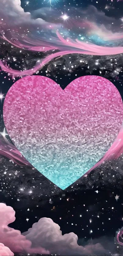 Galaxy heart with stars and clouds wallpaper.