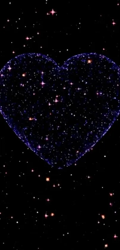 Galaxy heart with stars on a black night sky wallpaper.