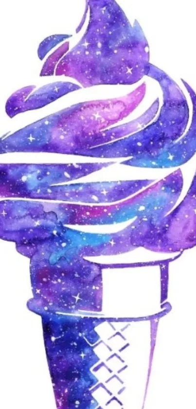 Galaxy-themed ice cream cone design in purple hues.