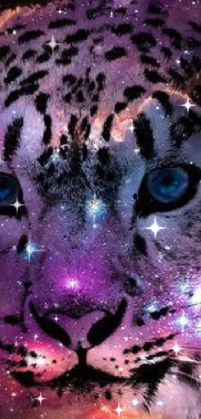 Galaxy-themed leopard with stars wallpaper art.