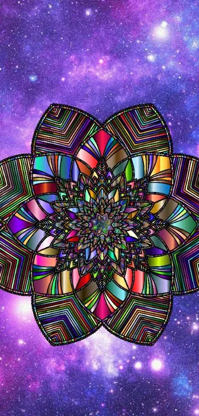 Colorful galaxy mandala wallpaper with intricate design.