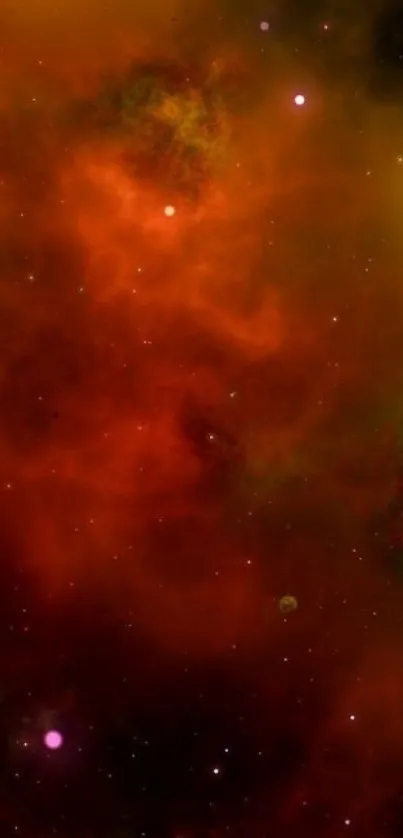 Dark orange nebula with stars, cosmic space scene.