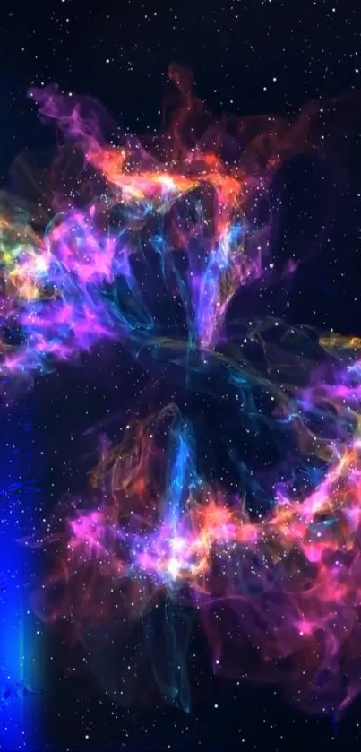 Vivid galaxy nebula with vibrant colors of purple, pink, and blue against a starry background.