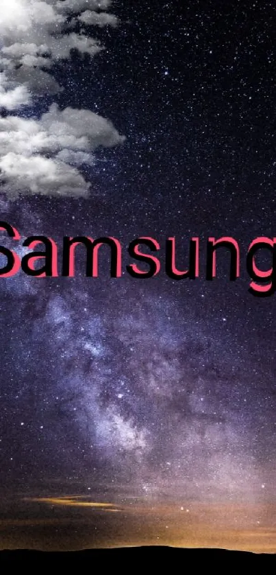 Samsung wallpaper with starry galaxy sky and Milky Way view.