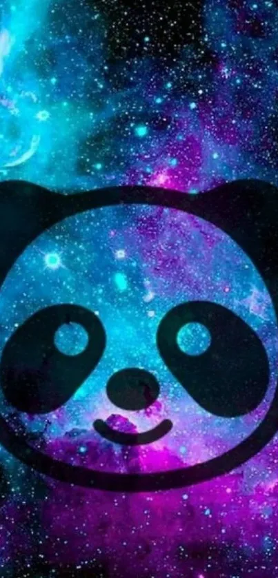 Vibrant galaxy-themed panda wallpaper design.